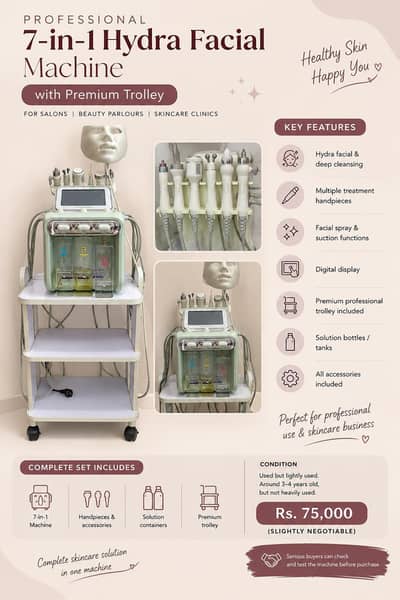 7-in-1 Hydra Facial Machine with Premium Trolley
