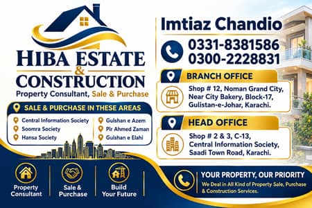 PLOT FOR SALE GULSHAN E ELAHI SCHEME 33 NEAR AL HABIB RESTAURANT SUPER HIGH WAY CONTACT HIBA ESTATE 03.3. 1.83. 81.5. 86