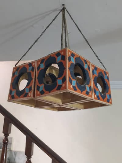 Handmade painted overhanging lamp