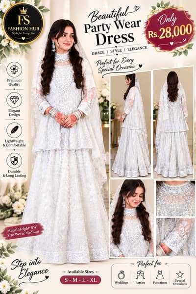 White Party Wear Dress | Elegant Maxi with Dupatta | Formal Wear