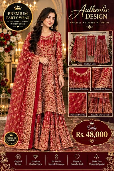 Maroon Party Wear Dress | Embroidered Sharara & Dupatta | Fancy Weddin