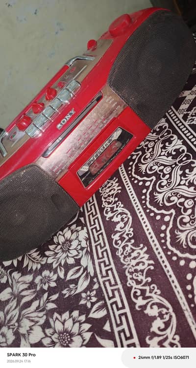 vintage red Sony CFS-B5S portable radio and cassette recorder