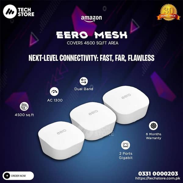 Eero 5 Mesh Wi-Fi System With Original Adapter – High-Speed Coverage up to 4,500 sq. ft. | Pack Of 3 Renewed