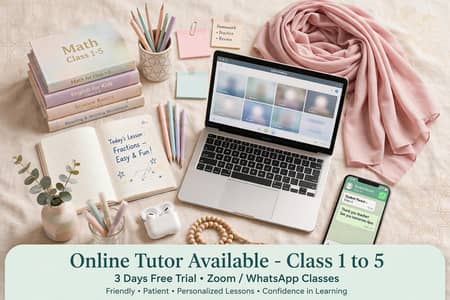 female on-line tutor for class 1 to 5_3 Days free trial