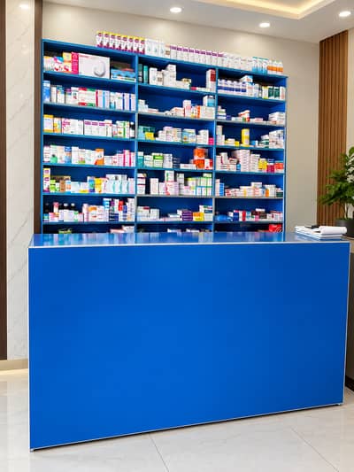Pharmacy Counter & Medicine Display Rack | Medical Store Furniture