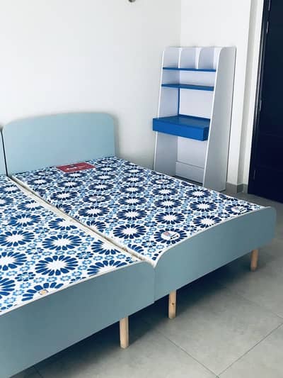 Kids Bedroom Set – 2 Beds with Mattresses & Side Table