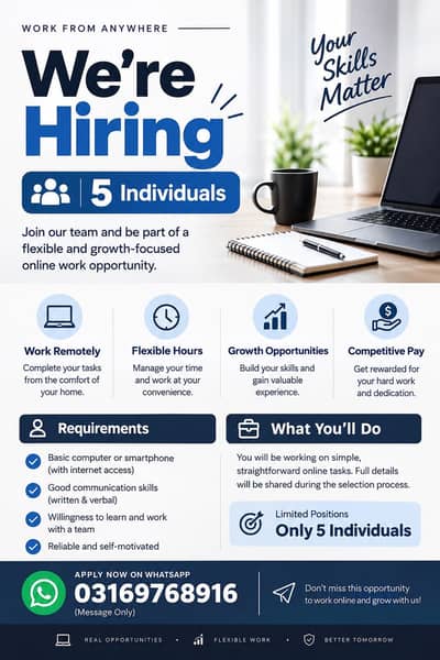 **Online Work Opportunity – Hiring 5 Individuals | Work From Home**