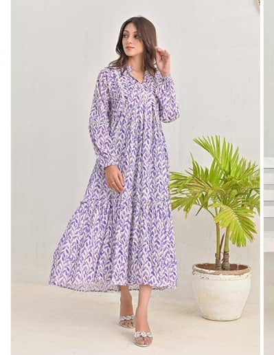 Printed lawn long frock