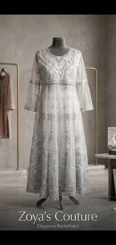 Luxury Designer Grey & Mint Green Maxi Suit for Sale
