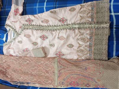 Pink Embroidered Tissue dress with dupatta and trouser