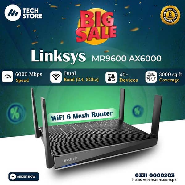 Linksys MR9600 Dual-Band Mesh WiFi 6 Router AX6000