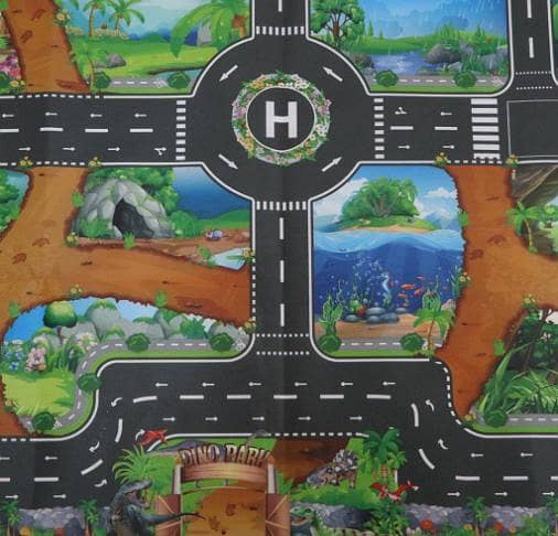 1 PCS  Dinosaur World Traffic Road Play Mat (83x57cm) - Waterproof City Map Track for Toy Cars, Trucks & Trains R5726