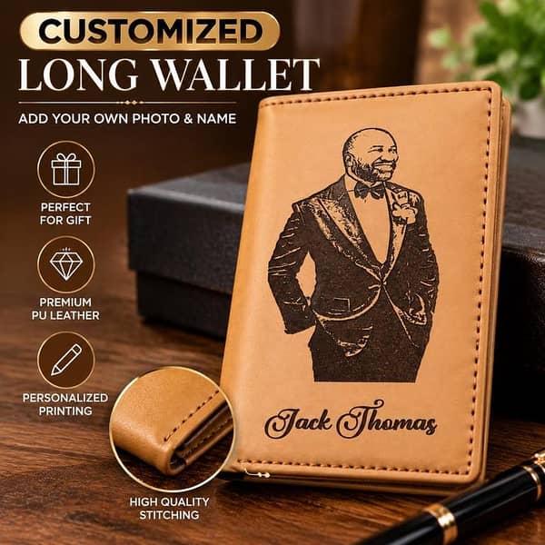 Personalised Long Wallet for Men Custom Photo & Name Printing Leather Style Wallet Gift