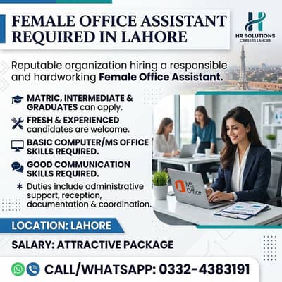 Female Office Assistant Required in Lahore | Fresh & Experienced