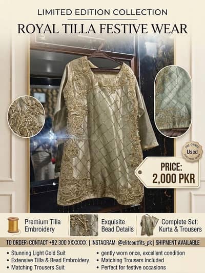 Elegant Light Gold Tilla Embroidered Festive Suit