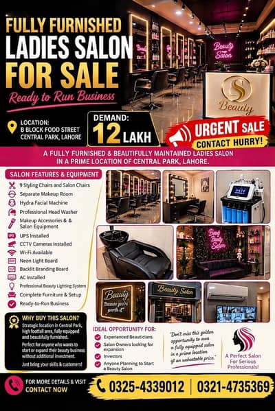 Salon for Sale in Central Park (03214736369)