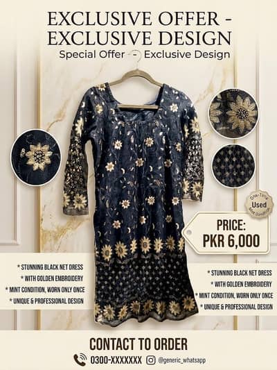 Elegant Black Net Dress with Golden Embroidery