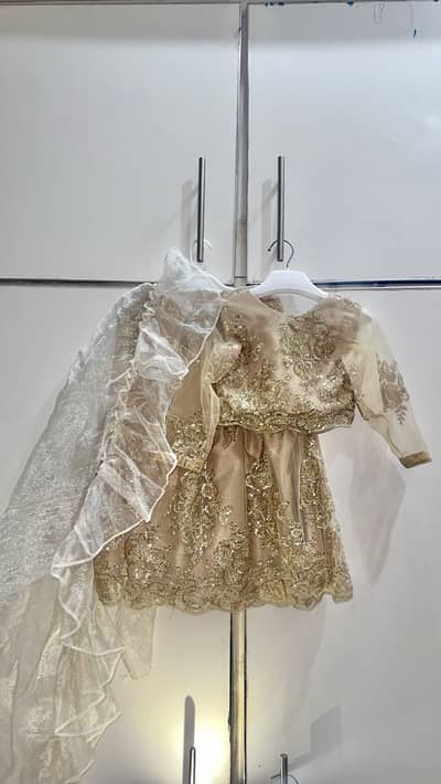 Elegant Gold & Champagne Party Wear Dress with Dupatta
