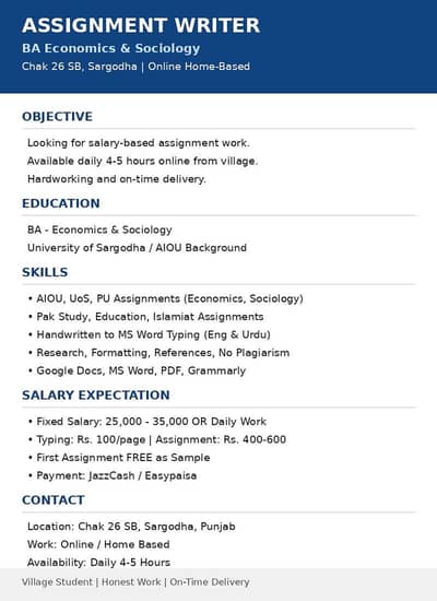 BA economics sociology English assignment writer sargodha