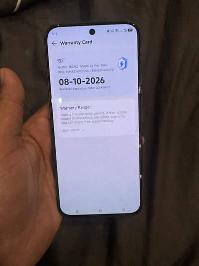 Tecno Spark 40 pro 8+8/256 set only in warranty