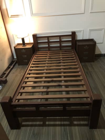 Wooden single bed for sale with side tables