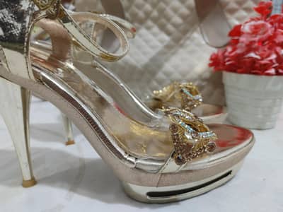 golden 5 inch heel bridal sandal