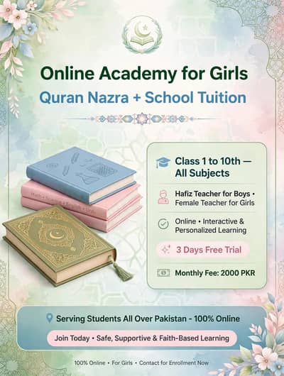 All Pakistan Online Female Tutor _class 1 to 5+Quran teacher