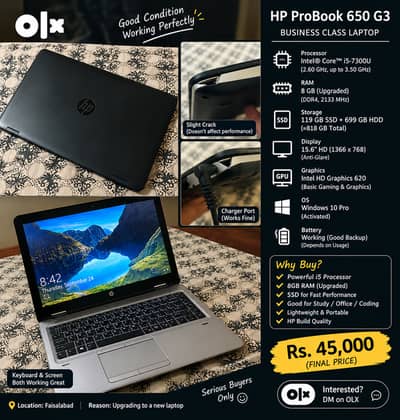 HP ProBook 650 G3 | i5 | 8GB RAM | 818GB Storage