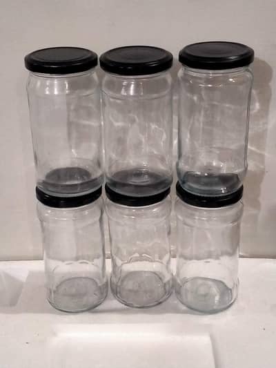 Brand New Glass Jars with Black Metal Lids – Set of 6
