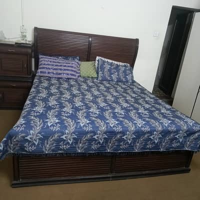 King size bed solid wood with side table and dressing table
