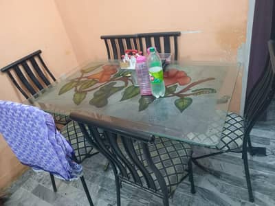 Dining Table with 6 Chairs  Glass Top Good Condition