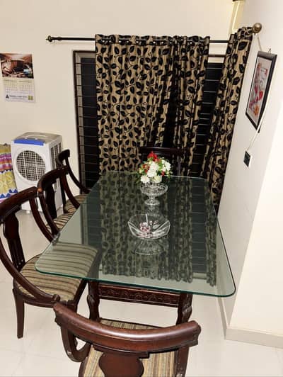 Glass Dining table, King Size 6 Seater Sofa set and Rolling Trolley