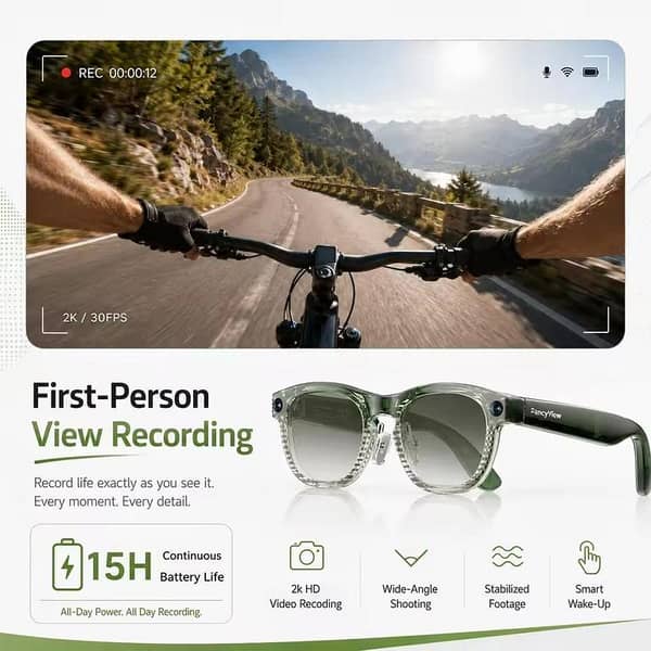 Y1 AI Camera Smart Glasses – 2K Video, 8MP HD Photo, AI Translation, Bluetooth Audio & Wearable Recording Glasses