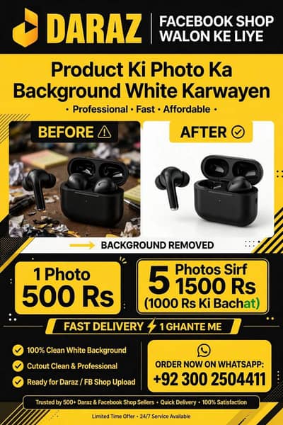 Daraz Product Photo Background White Removal Service - Fast Delivery