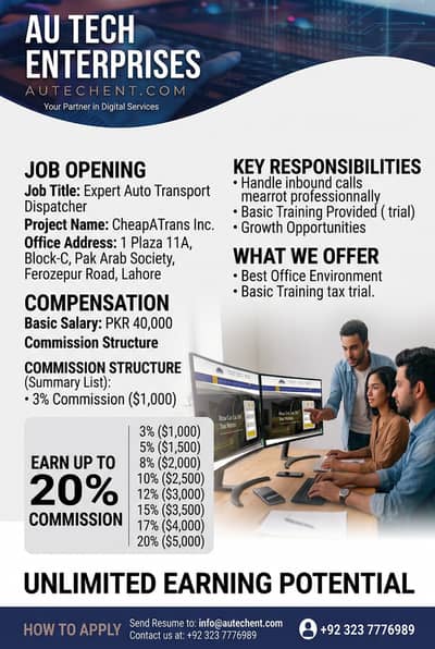 Expert Auto Transport Dispatcher – PKR 40,000 + Commission