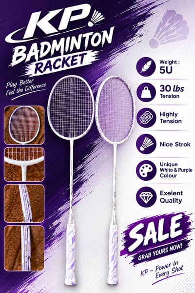 KP sports badminton raket 5u weight 30lbs with greate strok