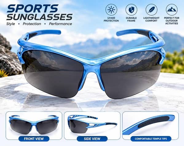 Sport Cycling Sunglasses UV400 Wraparound Glasses for Men & Women