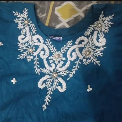 elegant teal color 3 piece Stitched dress