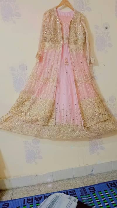 Baby Pink Heavy Work Bridal Open Gown Maxi - Urgent Sale