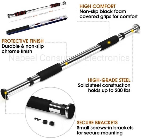 ron Door Way Gym Bar – Adjustable Pull Up Bar for Doorway | Chin Up Bar Rod Stand for Home Gym Fitness, Adults & Kids | Door Pullup Bar with Strong Grip Handles Adjustable Doorway Pull-Up Bar - Ideal for Home Gym Workouts