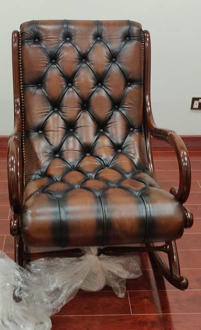 Rocking Chair - Solid Sheesham With genuine leather poshish