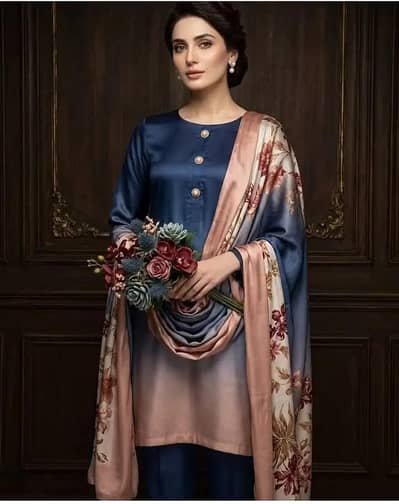 3 pcs women's unstitched digital print suit