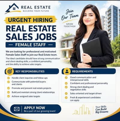Real Estate Jobs | Female staff | Sales Jobs | Urgent Hiring