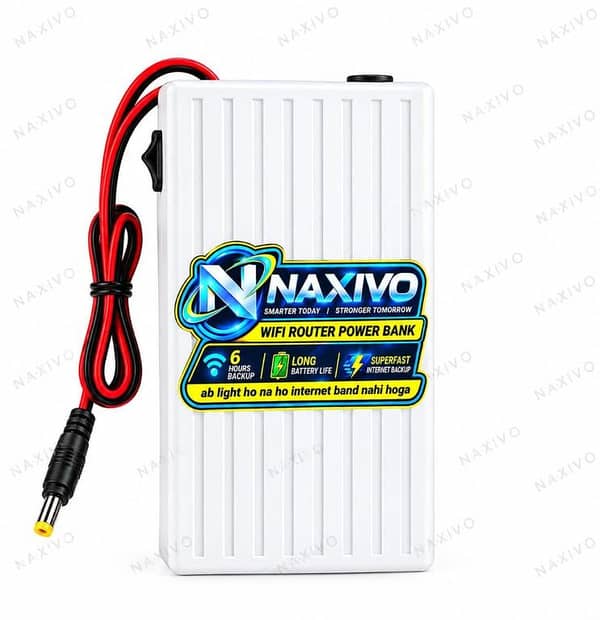Naxivo WiFi Router Power Bank 12V 12000mAh – 0.5A & 1A Support, 5-6 Hours Backup – Mini UPS Power Backup for WiFi Router & Modem