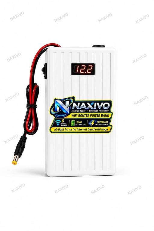 Naxivo WiFi Router Power Bank 12000mAh 9V/12V – 0.5A & 1A Support, 5–6 Hours Backup, LED Digital Voltage Display, Mini UPS, Portable WiFi Power Backup
