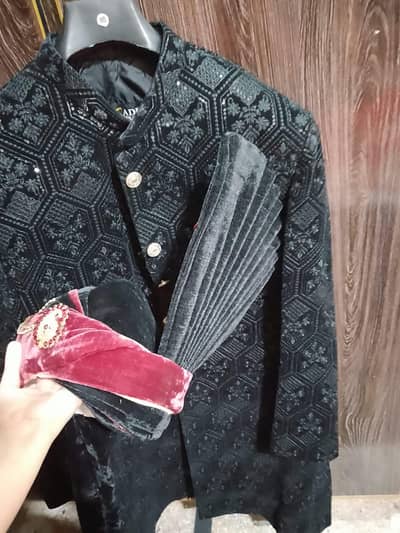 Sherwani black colour shiny one time use