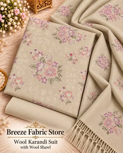 Bareeze karandi suit with pure wool shawl