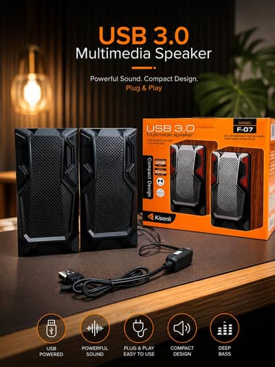 Kisonli F-07 Multimedia Speaker – USB 3.0, Compact 2.0 Sound System