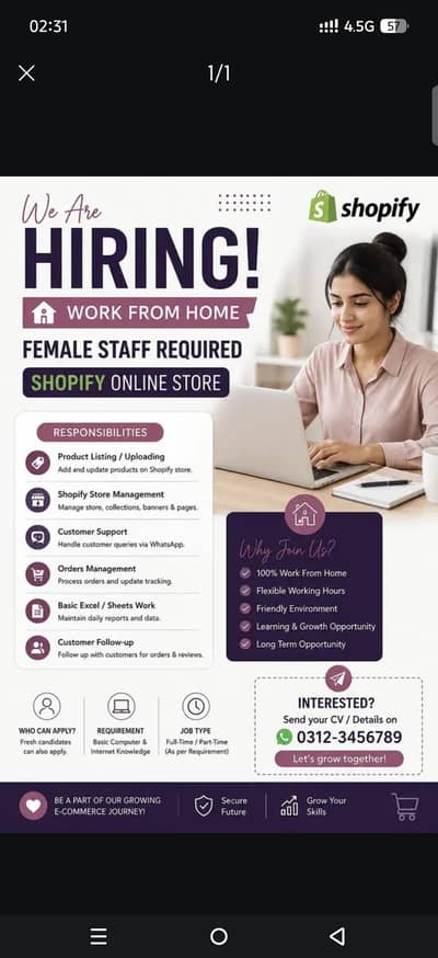 Online store female e-commerce assistant required