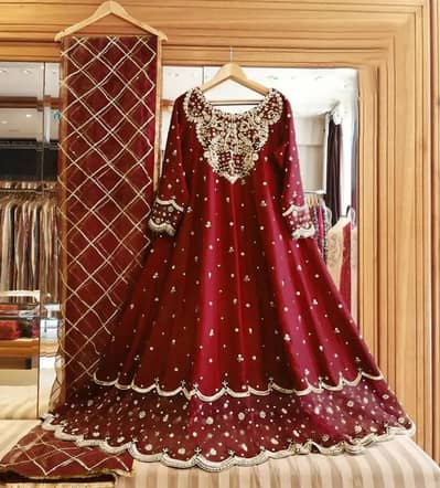 Maroon Shamoz Silk 3 Piece Suit New Hai Shirt Trouser Dupatta 3500